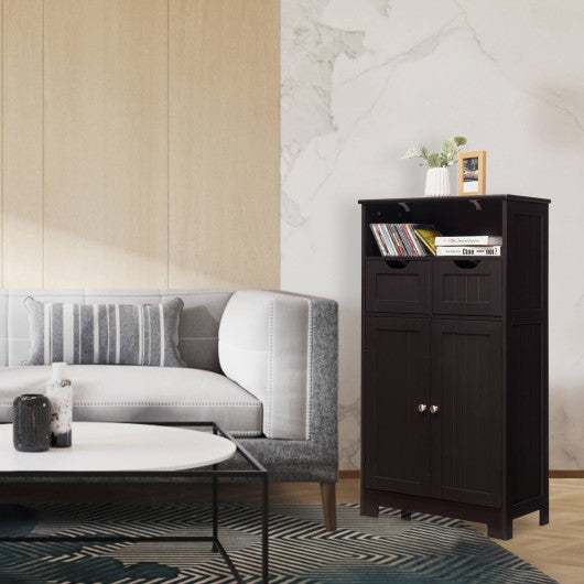 Bathroom Wooden Side Cabinet  with 2 Drawers and 2 Doors-Espresso