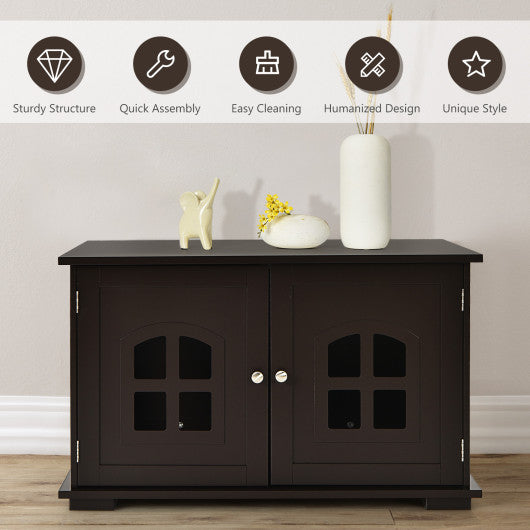 Large Wooden Cat Litter Box Enclosure Hidden Cat Washroom with Divider Coffee