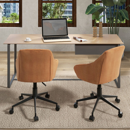 Modern Home Office Chair with Curved Backrest and Comfortable Armrests-Brown