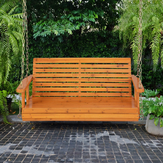 2-Person Wooden Porch Swing with Hanging Chains for Garden Yard-Orange