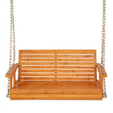 2-Person Wooden Porch Swing with Hanging Chains for Garden Yard-Orange