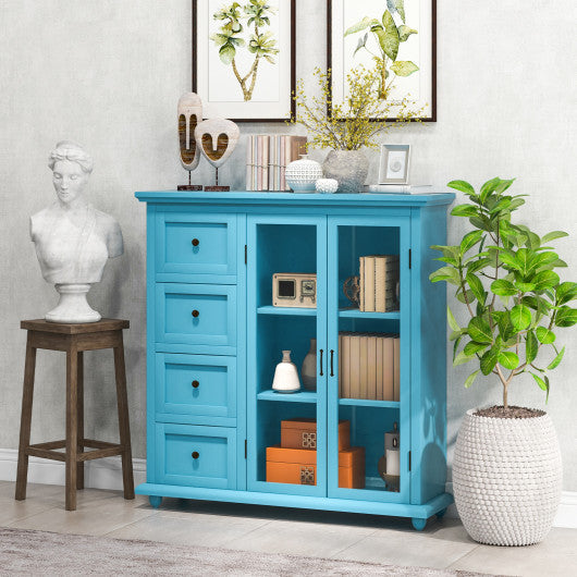 Buffet Sideboard Table Kitchen Storage Cabinet with Drawers and Doors-Blue