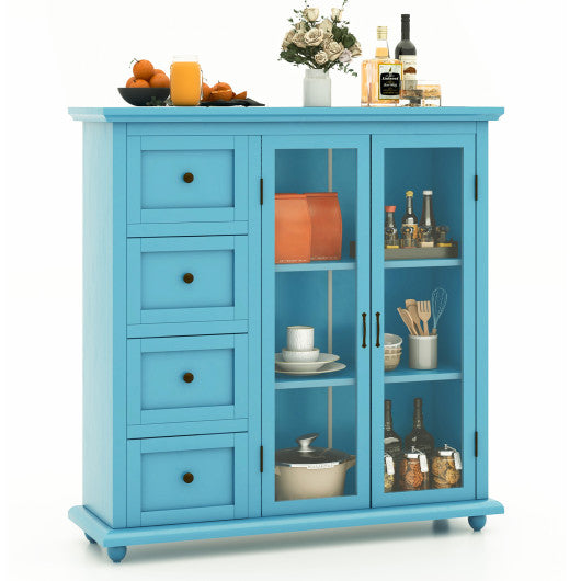 Buffet Sideboard Table Kitchen Storage Cabinet with Drawers and Doors-Blue