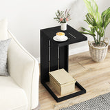 C-Shaped End Table Convertible Coffee Table with Adjustable Foot Pads-Black