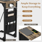 Set of 2 C Shaped End Table with Charging Station-Rustic Brown