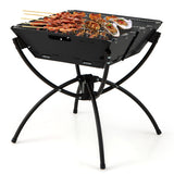 3-in-1 Camping Campfire Grill with Stainless Steel Grills Carrying Bag & Gloves-Black