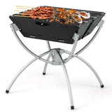 3-in-1 Camping Campfire Grill with Stainless Steel Grills Carrying Bag & Gloves-Silver