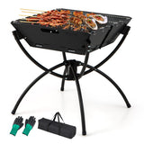 3-in-1 Camping Campfire Grill with Stainless Steel Grills Carrying Bag & Gloves-Black