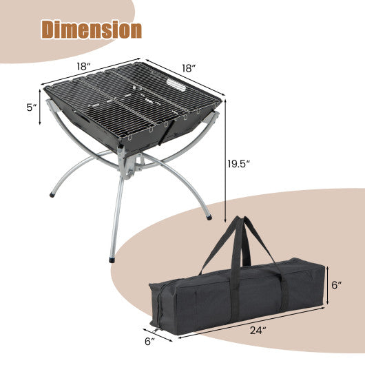 3-in-1 Camping Campfire Grill with Stainless Steel Grills Carrying Bag & Gloves-Silver