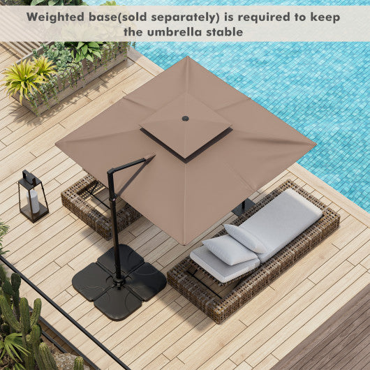 9.5 Feet Cantilever Patio Umbrella with 360° Rotation and Double Top-Coffee