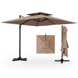 9.5 Feet Cantilever Patio Umbrella with 360° Rotation and Double Top-Coffee