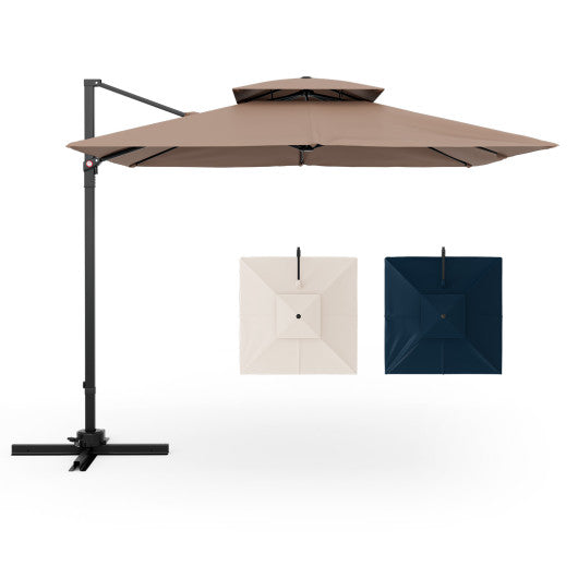 9.5 Feet Cantilever Patio Umbrella with 360° Rotation and Double Top-Coffee