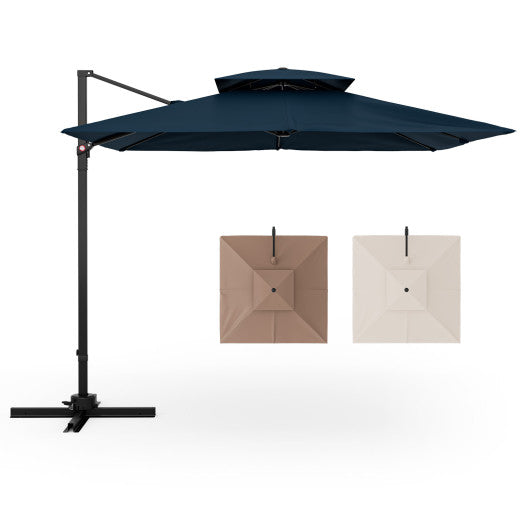 9.5 Feet Cantilever Patio Umbrella with 360° Rotation and Double Top-Navy