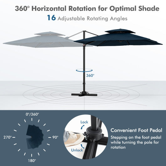 9.5 Feet Cantilever Patio Umbrella with 360° Rotation and Double Top-Navy