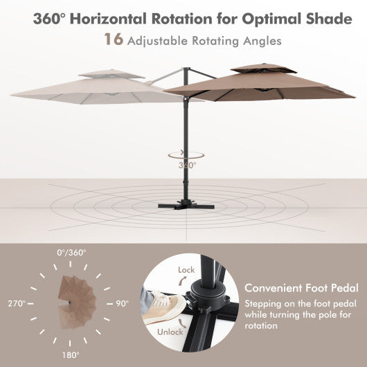 9.5 Feet Cantilever Patio Umbrella with 360° Rotation and Double Top-Coffee