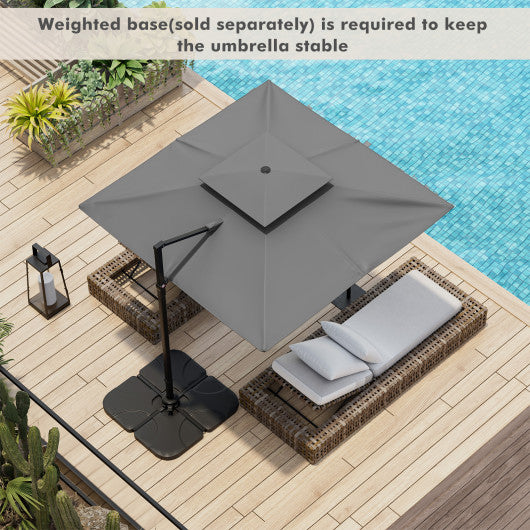 9.5 Feet Cantilever Patio Umbrella with 360° Rotation and Double Top-Gray