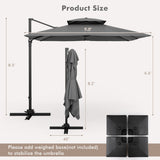 9.5 Feet Cantilever Patio Umbrella with 360° Rotation and Double Top-Gray