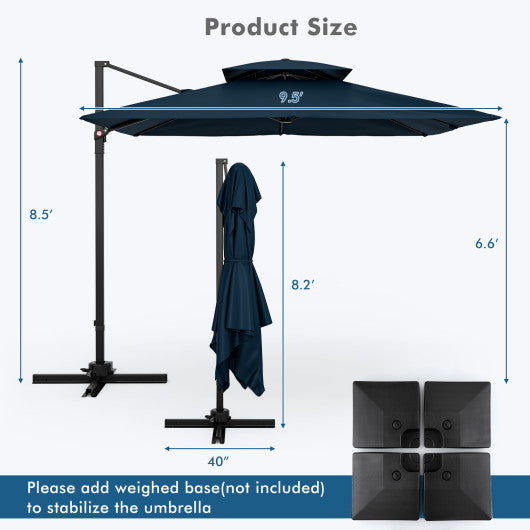 9.5 Feet Cantilever Patio Umbrella with 360° Rotation and Double Top-Navy