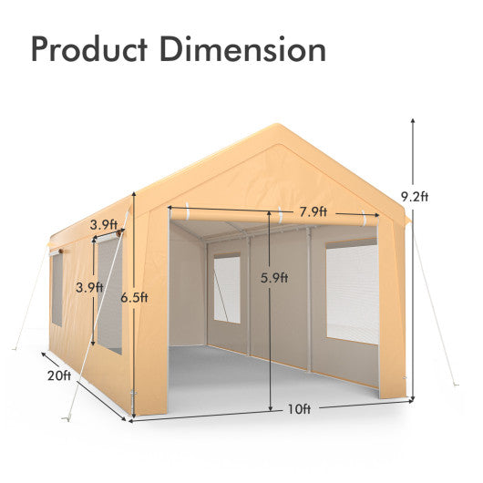 10 x 20 Feet Heavy-Duty Steel Portable Carport Car Canopy Shelter-Yellow