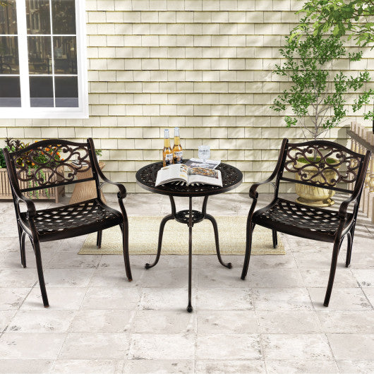 Cast Aluminum Dining Chairs Set of 2 with Patio Chairs Armrests Flower Pattern-Bronze