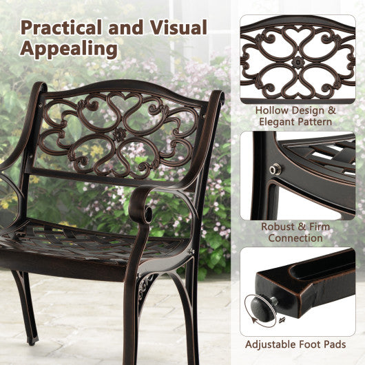 Cast Aluminum Dining Chairs Set of 2 with Patio Chairs Armrests Flower Pattern-Bronze