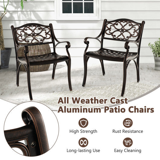 Cast Aluminum Dining Chairs Set of 2 with Patio Chairs Armrests Flower Pattern-Bronze