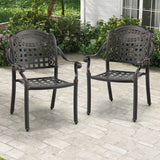 Set of 2 Cast Aluminum Patio Chairs with Armrests-Brown