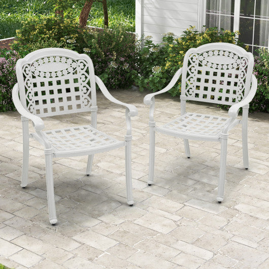 Set of 2 Cast Aluminum Patio Chairs with Armrests-Beige