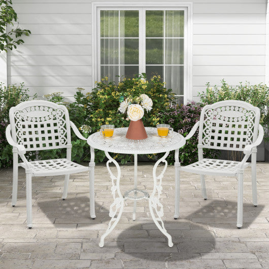 Set of 2 Cast Aluminum Patio Chairs with Armrests-Beige