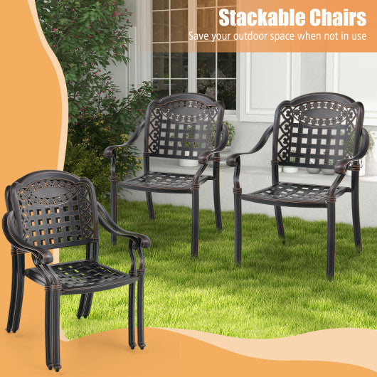 Set of 2 Cast Aluminum Patio Chairs with Armrests-Brown