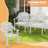 Set of 2 Cast Aluminum Patio Chairs with Armrests-Beige