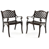 Cast Aluminum Patio Chairs Set of 2 Dining Chairs with Armrests Diamond Pattern-Bronze