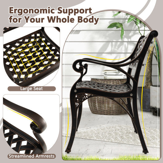 Cast Aluminum Patio Chairs Set of 2 Dining Chairs with Armrests Diamond Pattern-Bronze