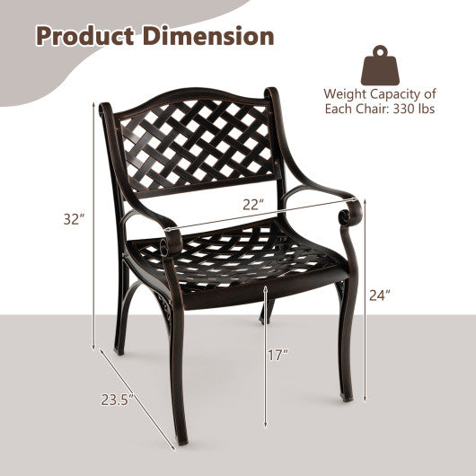 Cast Aluminum Patio Chairs Set of 2 Dining Chairs with Armrests Diamond Pattern-Bronze