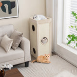 39 Inch Tall Cat Condo with Scratching Posts and 3 Hideaways and 4 Soft Plush Cushions-Natural