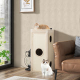 39 Inch Tall Cat Condo with Scratching Posts and 3 Hideaways and 4 Soft Plush Cushions-Natural