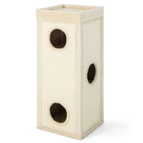 39 Inch Tall Cat Condo with Scratching Posts and 3 Hideaways and 4 Soft Plush Cushions-Natural