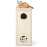 39 Inch Tall Cat Condo with Scratching Posts and 3 Hideaways and 4 Soft Plush Cushions-Natural