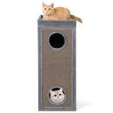 39 Inch Tall Cat Condo with Scratching Posts and 3 Hideaways and 4 Soft Plush Cushions-Gray