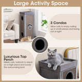 39 Inch Tall Cat Condo with Scratching Posts and 3 Hideaways and 4 Soft Plush Cushions-Gray