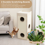 39 Inch Tall Cat Condo with Scratching Posts and 3 Hideaways and 4 Soft Plush Cushions-Natural