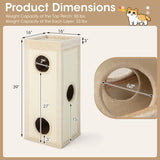 39 Inch Tall Cat Condo with Scratching Posts and 3 Hideaways and 4 Soft Plush Cushions-Natural