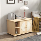 Cat Litter Box Enclosure with Sisal Scratching Doors and Adjustable Metal Feet-Natural