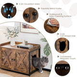 Cat Litter Box Enclosure with Double Doors and Adjustable Footpads-Brown