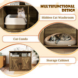 Cat Litter Box Enclosure with Double Barn Doors  Divider  Side Entry and Storage Shelf