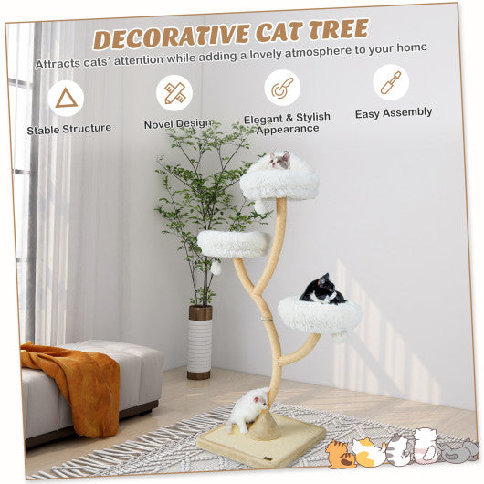 70 Inch Tall Cat Tree 4-Layer Cat Tower with 3 Perches and Dangling Balls-Beige