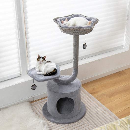 42 Inch Tall Cat Tower with Curved Metal Supporting Frame for Large and Small Cats-Gray