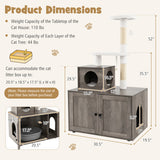 Cat Tree with Litter Box Enclosure with Cat Condo-Gray