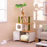 Hidden Cat Washroom with Cat Tower for Indoor Cats-White
