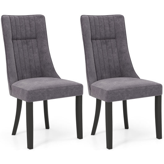 Channel Tufted Dining Chairs Set of 2 Upholstered Kitchen Side Chairs with High Backrest-Gray